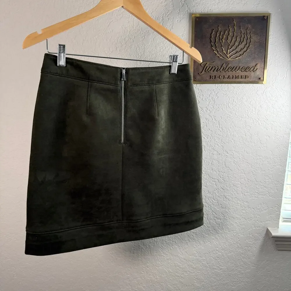 Women's Ann Taylor Loft Olive Green Faux‎ Suede A-Line Mini Skirt Size 4 Petite